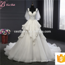 Guangzhou Elegant Lace Applique Pérola Beaded Vestido de Baile Vestidos de casamento Princesss